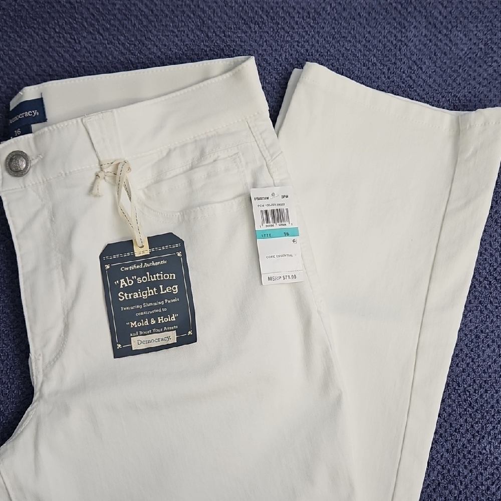 Democracy "Ab"solution Straight‎ Leg Stretch Slimming Denim: White: Size- 16